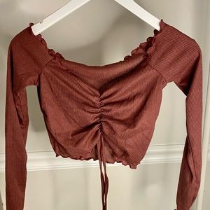 Nasty Gal Maroon Long Sleeve Crop Top